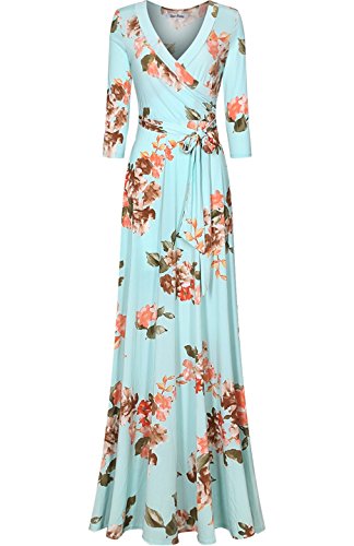 Bon Rosy Women's 3/4 Sleeve Floral Printed Bohemian Maxi Wrap