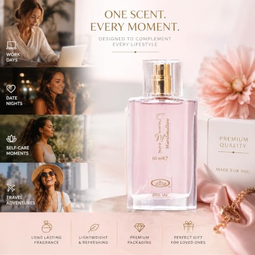 Image of Al-Rehab Choco Musk Marshmallow Eau de Parfum for Women - 50ml (1.65 oz) | Gourmand Perfume with Strawberry, Marshmallow & Cocoa | Sweet, Fluffy & Addictive | Long-Lasting Arabian Dessert Scent