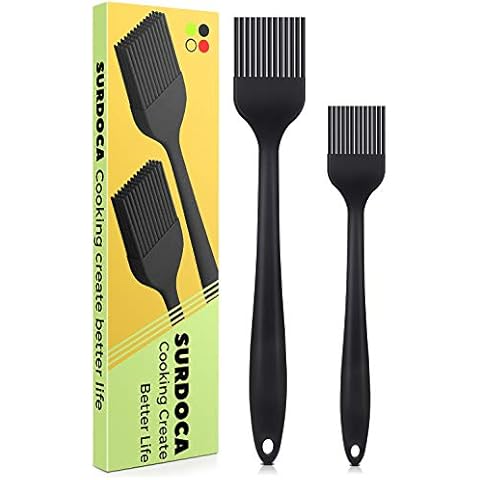 SURDOCA Silicone Pastry Basting Brush - 2Pcs 10 + 8 in Heat Resistant Brush for Baking Cooking Food, BPA Free Kitchen Brush for Sauce Butter Oil, Stainless Steel Core Design for Barbecue BBQ Grilling Cover