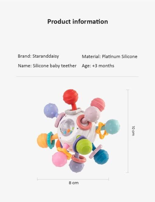Image of StarAndDaisy Soft Baby Teether and Teeth Rattle Ball Toys for Infants & Toddlers (MBall Teether White)