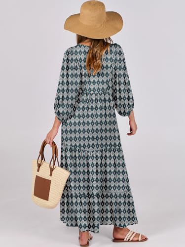 Image of ANRABESS Womens Boho Floral 3 /4 Puff Sleeve Maxi Dress | Tiered Flowy Loose Fit, Comfy Soft Rayon Fabric, Wedding Guest Church Beach, Modest Elegant, Spring Summer Fall Outfits