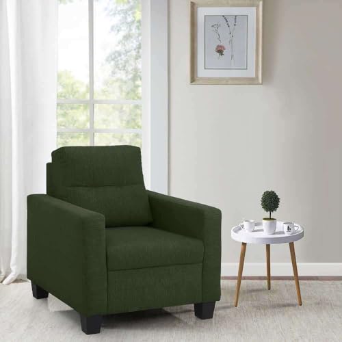 Image of Duroflex Ease - 1 Seater Sofa | Premium Fabric, High Comfort Foam, Durable Wood Frame & Easy Maintenance | 3 Year Warranty | Single Seater Sofa for Living Room - Sap Green