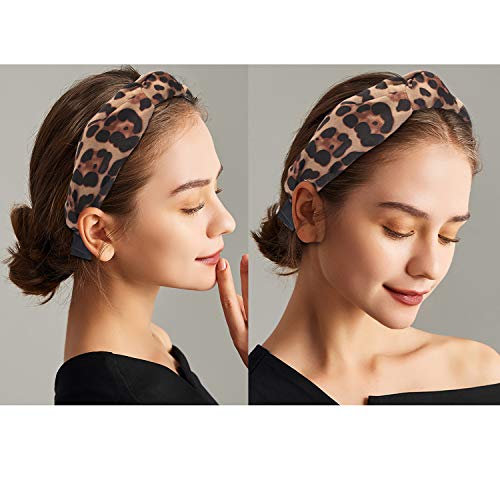 Etercycle 3 Pcs Knotted Headbands For Women, Leopard Print Headband Pearl Velvet Hair Hoops Black Hair Bands Wide Thick Fashion Hair Accessories For Women And Girls #TOP5