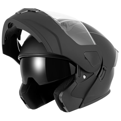 SPARK Adult Modular Motorcycle Helmet Dot Certified Flip-Up Dual Visor Full Face Helmets for Men & Women Moto ATV UTV Snowmobile ADV Four Wheeler Street Bike (Black, Medium)