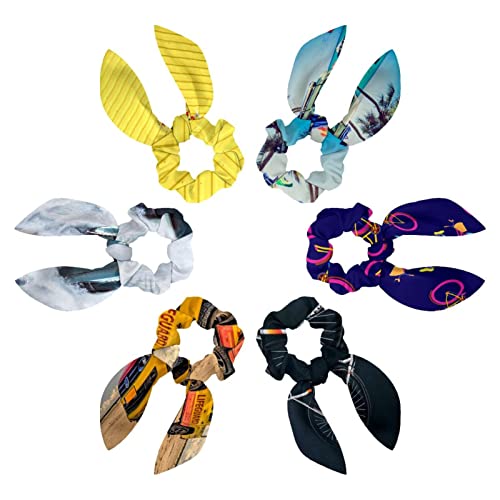 6PCS Hair Scarf Scruncheis for Women Girls, Ribbon Bow Elastic Hair Ties Bands Satin Hair Ribbon Scrunchy Ponytail Holder Accessories,Beach Camper Palm Tree
