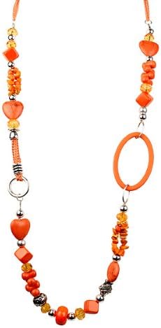Long Orange Chain with Baubles & Glass Fashion Necklace