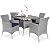 Best Choice Products 5-Piece Indoor Outdoor Wicker Dining Set Furniture for Patio, Backyard w/Square Glass Tabletop, Umbrella Cutout, 4 Chairs - Navy