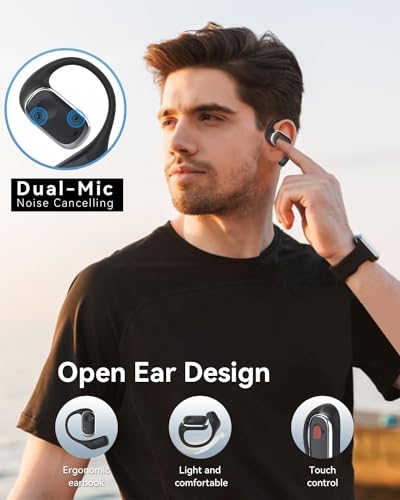 SANOTO Open Ear Kopfhörer Bluetooth 5.3, Touch Controlled Air Conduction Ohrhörer Kopfhörer Kabellos Bluetooth Kopfhörer Sport, IPX6 Wasserdicht,30H Spielzeit,Geeignet für Bewegung, Spiele – Bild 3