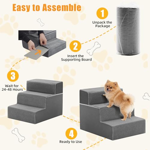 Image of NEWBULIG 3-Step Dog Stairs, 13.5 inch H Dog Steps for Sofa and Chair, Non-Slip Sturdy Pet Steps for Small Dogs and Cats, Pet Ramp for High Bed Indoor