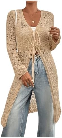 MakeMeChic Women's Long Sleeve Crochet Tops Hollow Out Knitted Ca...
