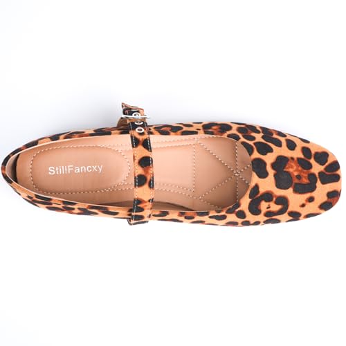 Image of Leopard Flats for Women Mesh Ballet Flats Mary Jane Animal Print Shoes Slip On Casual Breathable Ballerina Flats