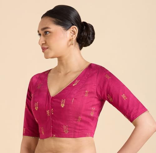 Image of Studio Shringaar Women's Handloom Cotton Silk Readymade Saree Blouse
