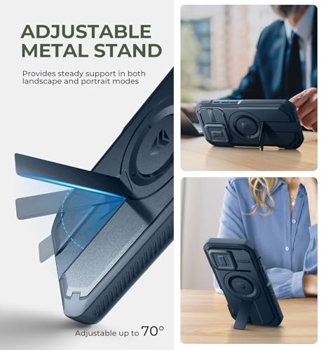 Image of Dexnor for iPhone 16 Pro Case with Slide Camera Cover&Adjustable Kickstand & Built-in Screen Protector,Compatible Wireless Charging Shockproof Cases Heavy-Duty Magnetic Protective Cover,Navy Blue