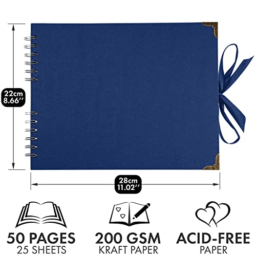 Bstorify Square Scrapbook Photo Albums 50 Pages (28 x 22 Cm) Blue Thick Paper, Hardcover, Ribbon Closure - Image 2