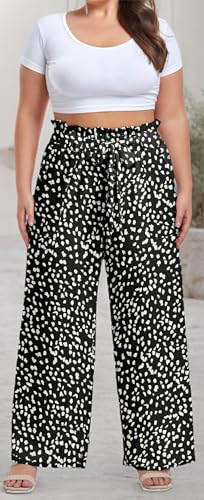 Image of OLRIK Women's Plus Size Pants Adjustable High Waisted Wide Leg Palazzo Pants Casual Trousers with Pockets Spring Clothes