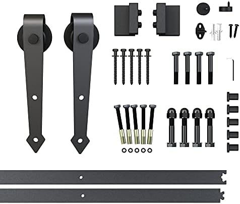 BARNSMITH Sliding Door Track Heavy Duty Carbon Steel Black Barn Door Sliding Kit POM Arrow Shape Roller Hanger