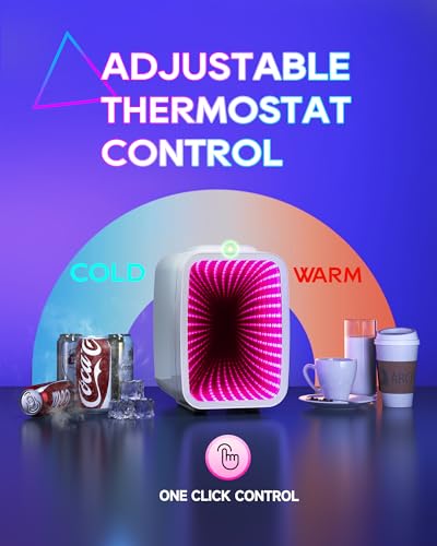 Image of BEICHEN Mini Fridge, 4 Liter /6 Cans Small Fridge With Dimmable LED Light | Cooler and Warmer ,Compact and Portable,Quiet Operation,Home and Car Power Supply,Gaming mini fridge for Bedroom,Office