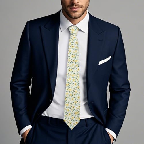 Image of Cotton Floral Ties for Men 2.76 inch Men's Skinny Tie Linen Flower Printed Neck Tie for Wedding Dating Party