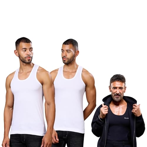 Image of Wearslim Premium Round Neck Super Combed Ultra Soft Cotton Vest for Man, Slim Fit Sleeveless Tank Tops Undershirts for Men with Extended Length for Easy Tuck