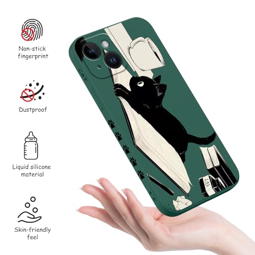 Coque iPhone 15 motif floral vert chat antichoc avec doublure douce - 4