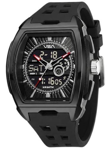 Image of V2A Impact 50mm Analog Digital Watch for Men | Tonneau Sports Case Design | Alarm Stopwatch Countdown Dual Time | TPU Strap | 50M Water Resistant | Gift for Men