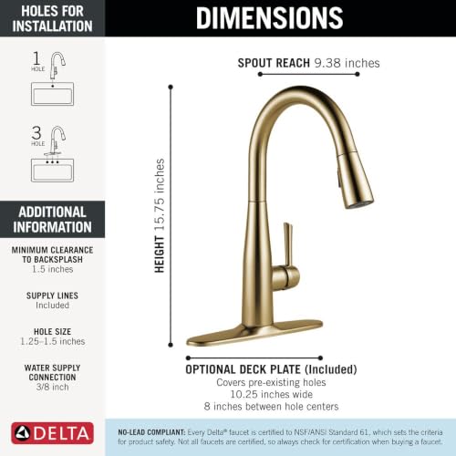 Image of Delta Essa Brushed Gold Kitchen Faucet with Pull Down Sprayer, Modern Single Hole Kitchen Sink Faucet, Single Handle, Champagne Bronze 9113-CZ-DST