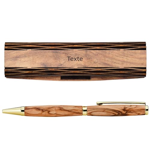 Stylo à bille personnalisé en bois d'olivier KASSIS cadeau homme femme