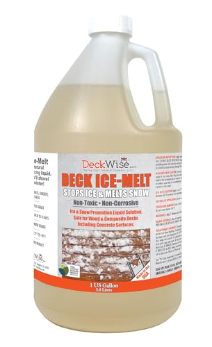DeckWise Deck Ice Melt, 1-Gal All-Natural Preventative Deicer & Snow Melt for Outdoor Decks, Concrete, Driveways, & Pavers. Liquid Deck Ice Melt Safer for Pets/People/Plants Than Salt Crystal Pellets