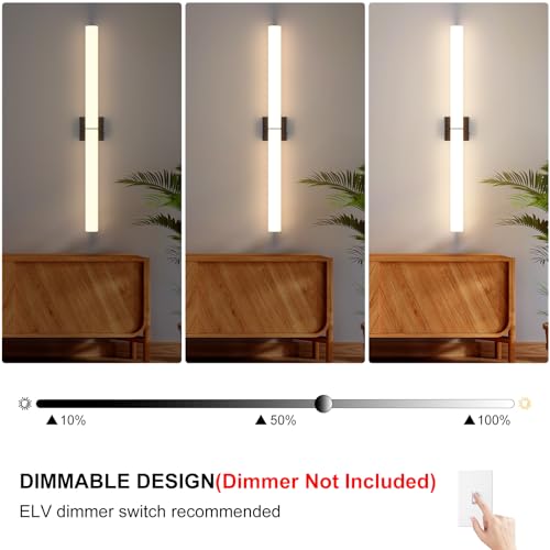 Image of 39 Inch 42W Led Bathroom Vanity Light,3000K-6000K Dimmable Vanity Lighting Fixtures with White Acrylic Lampshade,Indoor Hardwired Wall Light Over Mirror for Mirror Restroom(Black,1 Pack)