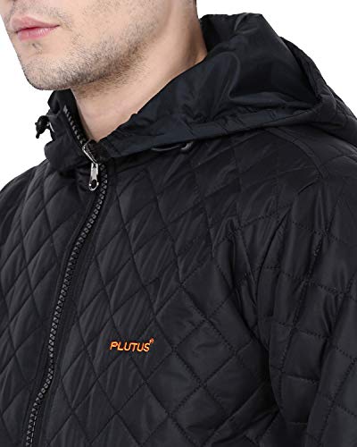 Image of Plutus Mens Solid Hooded Bomber Jacket