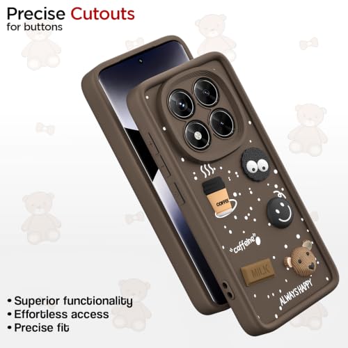Image of Pikkme Back Cover for Redmi Note 14 Pro 5G | 3D Bear Silicone Cute & Fun Coffee Cartoon | Full Body Protection Bumper Case (Brown)