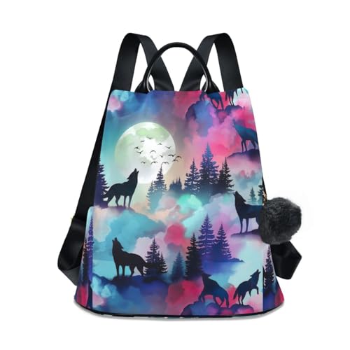Sac à dos silhouettes loups coloré pour femme résolvant le manque de poches