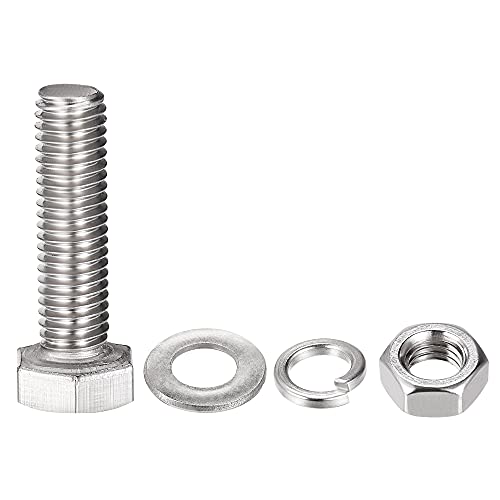 Image of uxcell M8 x 30mm Hex Head Screws Bolts, Nuts, Flat & Lock Washers Kits, 304 Stainless Steel Fully Thread Hexagon Bolts 4 Sets