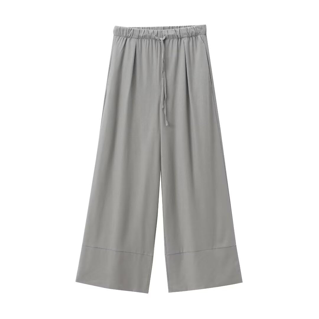 French Minimalist Loose Fitting Casual Pants Women Drawstring Wide Leg Pants Pantalon Femme Trousers Women Summer US Alpha