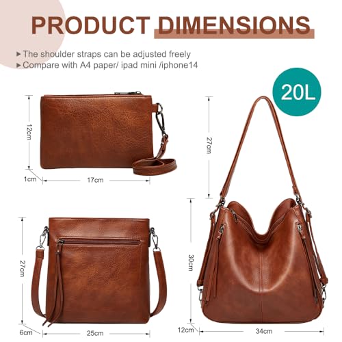 Image of PU Leather Purses 3PCS, Hobo Crossbody Bags Set for Women, 3 in 1 Convertible Backpack for Ladies Shoulder Bags satchel Bags