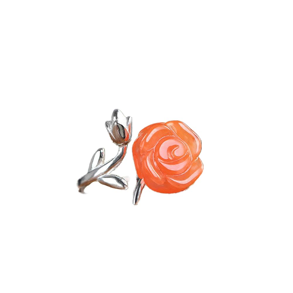 Vintage Estilo Chino S 925 Anillo De Plata Mujer Inlay Abierto Natural Sur Ágata Flores Regalo Creativo De Moda De Tendencia De Personalidad Temperamento Elegante
