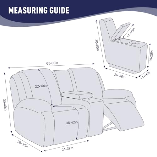Image of KinCam Loveseat Recliner Covers with Middle Console Slipcover, Recliner Sofa Covers 2 Seat Couch Cover Stripe Jacquard Furniture Protector Covers with Elastic Bottom for Kids, Pets (Dark Blue)