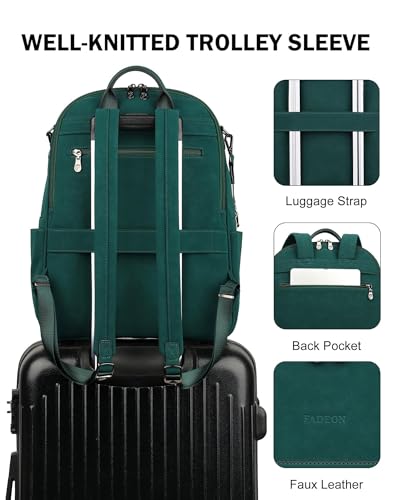 Image of FADEON 15.6 Inch Laptop Backpack Purse for Women, Large Capacity | Vegan Leather Backpack with Padded Straps, Laptop & iPad Slots Fits 13 inch, 14 inch & 15.6 inch, Roomy for Daily, Work & Travel