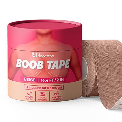 Breathable Boob Tape with 2 Reusable Nipple Covers – Self Adhesive Breast Lift Tape with Push Up Effect for Any Clothing – Perfect Breast Lifting for A-E Cup – Invisible, Natural, Water and Sweatproof