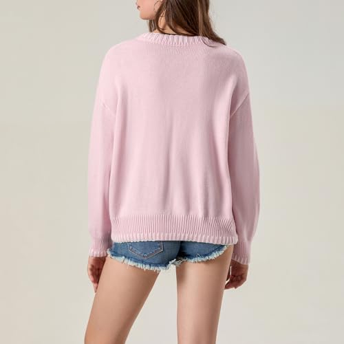 Image of Women Cute Bow Knit Sweater Y2k Long Sleeve Crew Neck Knitted Pullover Top Oversized Going Out Fall Winter Knitwear