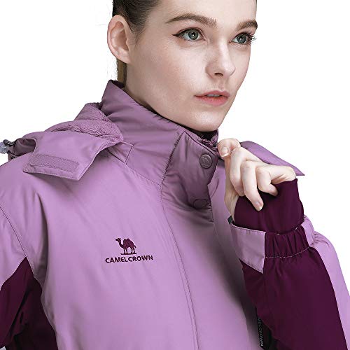 CAMEL CROWN Women’s Mountain Snow Waterproof Ski Jacket Detachable Hood Windproof Fleece Parka Rain Jacket Winter Coat Purple M - image 2