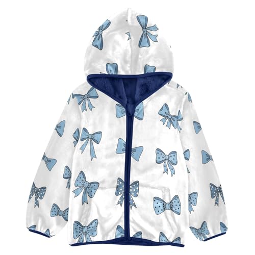 Blue Bow Tie Pattern Toddler Fleece Jacket Girl Boys Hooded Fleece Jacket Coat Warm Outwear Zip-up 3-10T
