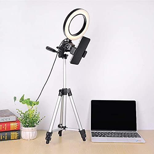 WongPing 6" Ring Light with Tripod Stand for YouTube Video Selfie Live Stream and Makeup Dimmable LED Camera Light with Cellphone Holder Desktop 48 Led Lamp
