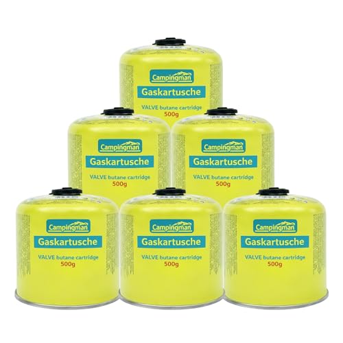 Campingman 6 Stück Gaskartusche 500g Butan Gas mit Ventil Universal...
