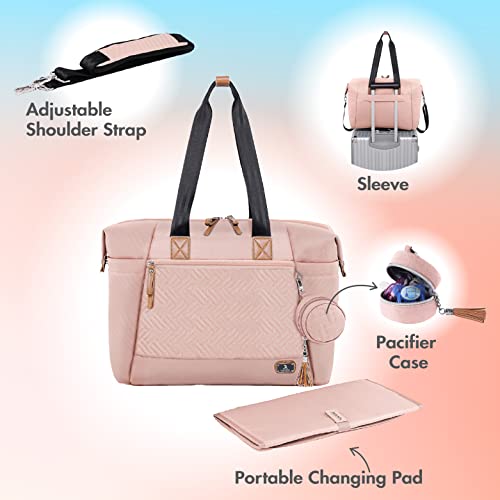 Dikaslon Wickeltasche mit Schnullertasche und Wickelunterlage, Große Reisewindeltasche für Mama und Papa, Multifunktions-Babytasche für Jungen und Mädchen, Rosa