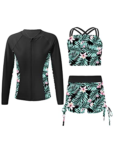 iEFiEL Mädchen Bikini Sets mit Blumendruck Hawaii Bademode Langarm Schwimmshirt und Crop Tops mit Bikinihose Kinder Rash Guard Zd Schwarz 158-164 iEFiEL Mädchen Bikini Sets mit Blumendruck Hawaii Bademode Langarm Schwimmshirt und Crop Tops mit Bikinihose Kinder Rash Guard Zd Schwarz 158-164