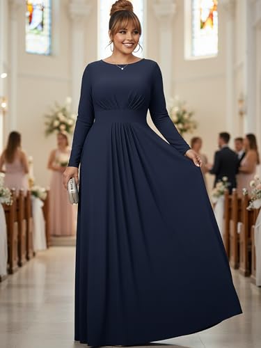 Image of KOH KOH Womens Long Sleeve Flowy Empire Waist Fall Winter Maxi Dress Gown