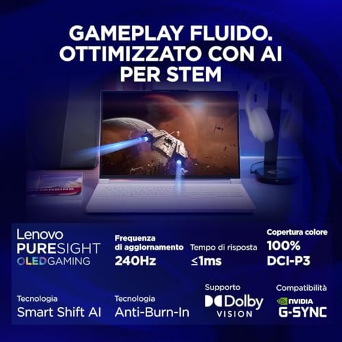Notebook Gaming Legion7 Glacier White, Intel Ultra 9 275HX Ai 24Core, DDR5 64Gb, SSD 2Tb Pci, 16" OLED, SRGB 100% 240 Hz, Svga Geforce RTX 5070 8Gb, Tastiera QWERTY RGB, Win 11, Ready to use - Notebook - Immagine 4