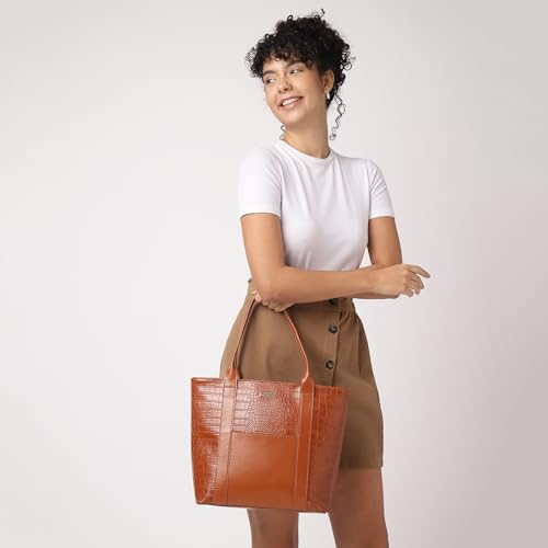 Image of Fastrack Chic Textured Tote Bag for Women | Stylish Casual Bag for Ladies, Women, Girls | Trendy Everyday College Bag Made of Faux Leather