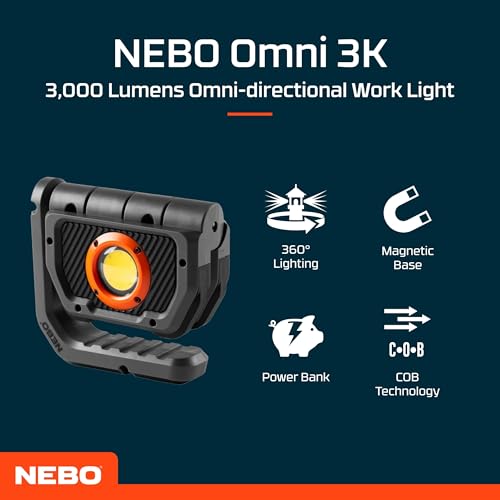 NEBO Omni 3K Lumen Work Light for Tradespeople - Impact & Water Resistant - With Dual COB Output - Portable USB-C Rechargeable Torch with Rotating Magnetic Handle - Image 2